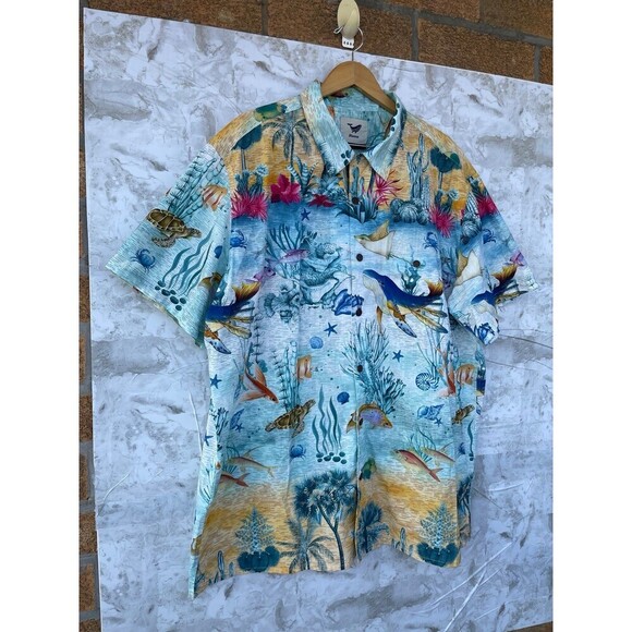 YIUME Men's 1950s Vintage Hawaiian Shirt Cotton Funky Camp Shirt Marine Ocean - Picture 3 of 12